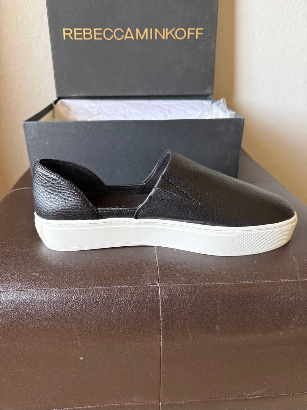 Rebecca Minkoff Black Leather Platform Slip-On Sneakers size 9.5 - Picture 3 of 5